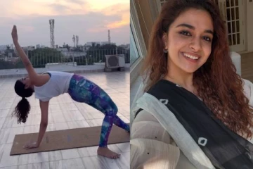 மொட்டைமாடி யோகா!! வளைந்து நெளிந்து தூள் கிளப்பும் கீர்த்தி சுரேஷ்..