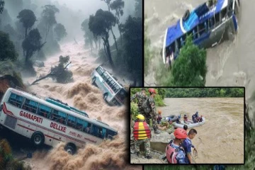 நேபாளத்தில் நிலச்சரிவு: 60 பயணிகளுடன் ஆற்றில் அடித்துச் செல்லப்பட்ட பேருந்துகள்