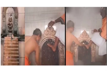 கடவுள் ஐயப்பன் சிலையின் தலை மீது காலை வைத்து அபிஷேசம் செய்த பூசாரி - அதிர்ச்சி வீடியோ வைரல்...!