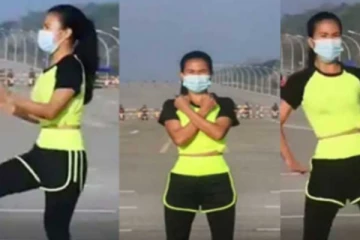 மியான்மரில் எந்த பயமும் இன்றி நாடாளுமன்றம் முன் நடனமாடிய பெண்