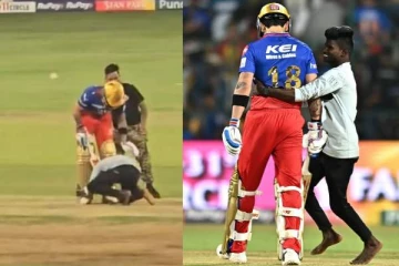 ஆடுகளத்தில் திடீரென நுழைந்து கோலியின் காலில் விழுந்த ரசிகர் - வைரல் வீடியோ