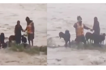 பெருக்கெடுத்து ஓடி வந்த வெள்ளத்தில் சிக்கிக்கொண்ட குடும்பம் - நெஞ்சை பதைபதைக்கும் வீடியோ காட்சி