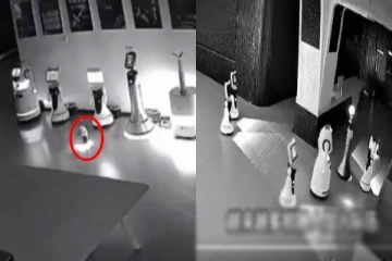 நள்ளிரவில் 12 ரோபோக்களை பேசி மயக்கி கடத்திய சக ரோபோ - வைரலாகும் வீடியோ