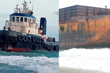 நடுக்குடா கடற்கரையில் கரை தட்டிய இந்திய கப்பல் (VIDEO)