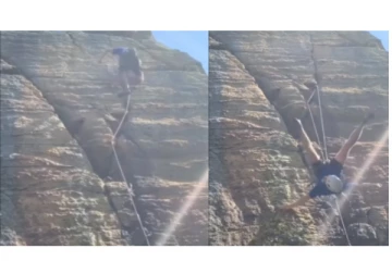 மலையேறும்போது கைத் தவறி விழுந்த நபர் - நெஞ்சை பதற விடும் அதிர்ச்சி வீடியோ