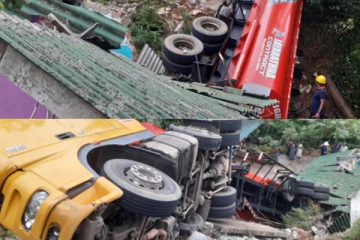 මාර්ගයෙන් ඉවතට පැන ඉන්ධන බවුසරයක් පුද්ගලයින් 5 දෙනෙකු නිදා සිටි, නිවසක වහලයක් මතට කඩා වැටේ..(PHOTOS)