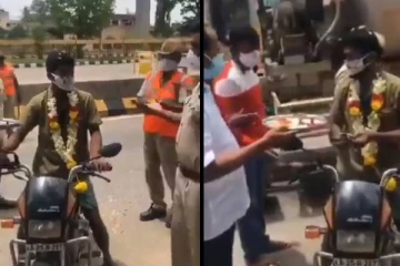ஊரடங்கில் சுற்றிய இளைஞர்.. மாலை போட்டு ஆரத்தி எடுத்த போலீசார்! வைரல் வீடியோ