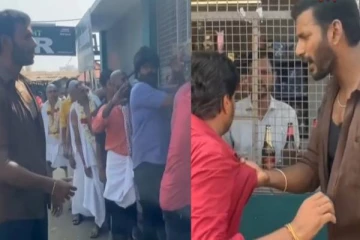 டாஸ்மாக்கில் மது வாங்க வந்தவர்களை அடித்து விரட்டிய விஷால் - டிரெண்டாகும் வீடியோ!