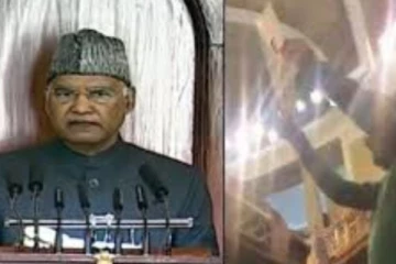 குடியரசுத் தலைவர் உரை நிகழ்த்தும் போது பதாகையை உயர்த்தி எதிர்ப்பு தெரிவித்த எம்.பி.