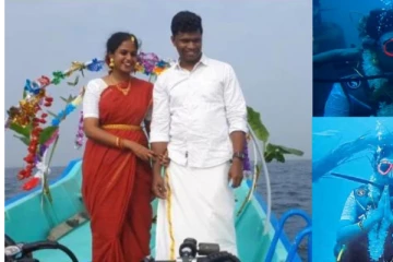 இந்தியாவிலேயே முதல்முறையாக 60 அடி ஆழ கடலுக்குள் சென்று திருமணம் செய்து அசத்திய தம்பதி