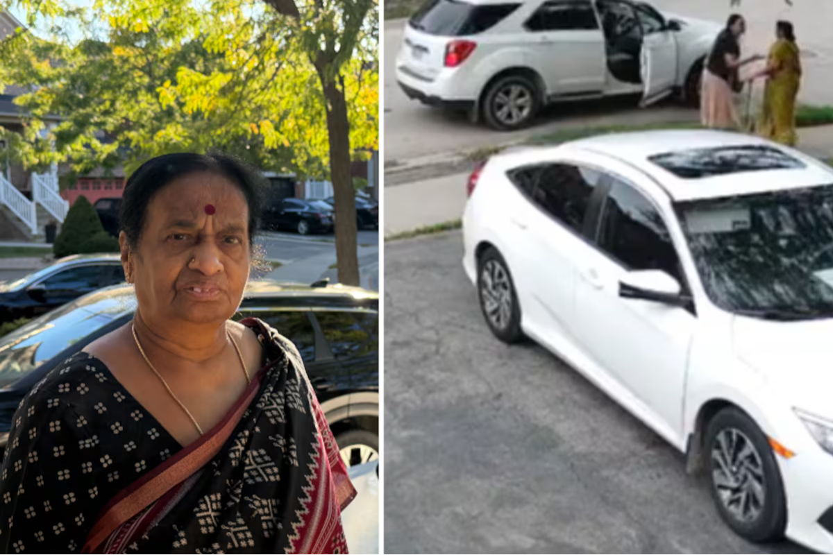 முதிய பெண்ணிடம், காலில் விழுவது போல் நடித்து 20,000 டாலர் தங்க நகை பறிப்பு | 78 Year Old Brampton Woman Shaken