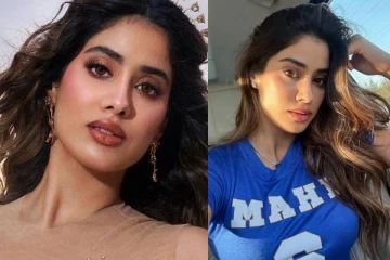 ஸ்கின் டோன் தங்கநிற ஆடையில் போஸ்!! கவர்ச்சியில் மிரட்டும் ஸ்ரீதேவி மகள் ஜான்வி கபூர்...