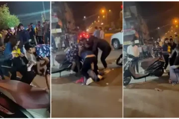 நடுரோட்டில் செருப்பால் சரமாரி அடி: போதையில் பெண்ணை தாக்கிய கும்பல்!