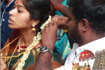 மதுரை மீனாட்சி திருக்கல்யாணத்தின்போது மாங்கல்யம் மாற்றிக்கொண்ட பக்தர்கள் - வைரலாகும் புகைப்படங்கள்