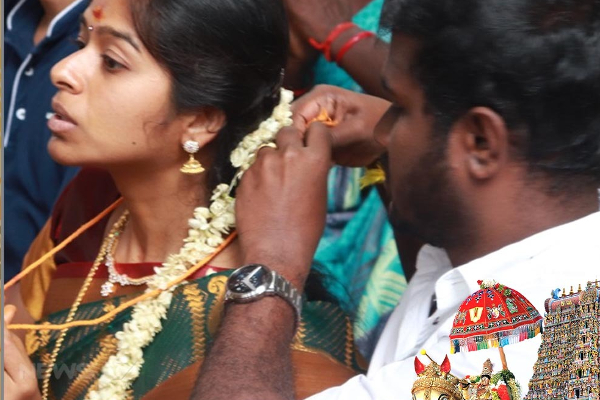மதுரை மீனாட்சி திருக்கல்யாணத்தின்போது மாங்கல்யம் மாற்றிக்கொண்ட பக்தர்கள் - வைரலாகும் புகைப்படங்கள் - தமிழ்நாடு