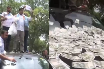 500 ரூபாய் நோட்டுகளை வீசி நீட் தேர்வுக்கு எதிராக மாணவர்கள் போராட்டம்