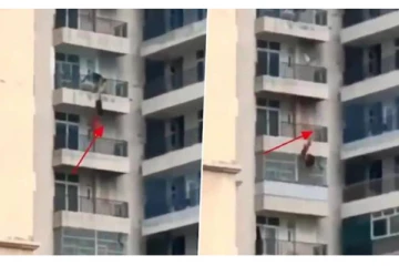 9-வது மாடியில் இருந்து விழுந்த மனைவி! காப்பாற்ற போராடிய கணவன்: கமெராவில் பதிவான துயர காட்சி