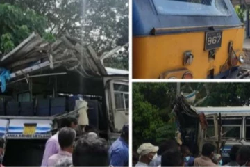 படையினரின் பேருந்தை மோதித்தள்ளியது ரயில்