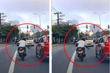 வீதியில் வாகனங்கள் மீது மோட்டார் சைக்கிளில் வந்தவர் தாக்குதல்; துரத்திப் பிடித்த பொலிஸார்