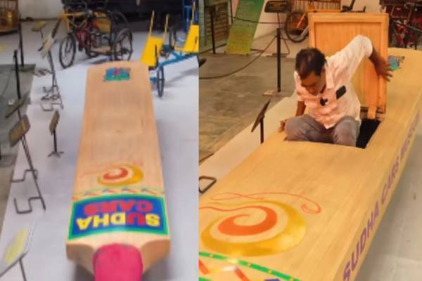 21 அடி நீள கிரிக்கெட் பேட் கார்! நெட்டிசன்களை வியப்பில் ஆழ்த்திய வைரல் காணொளி | Hyderabad Man Builds 21 Feet Long Cricket Bat Car