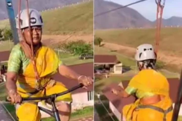 அந்தரத்தில் அசால்ட்டாக சைக்கிள் ஓட்டும் பாட்டி! வைரல் காணொளி இதோ