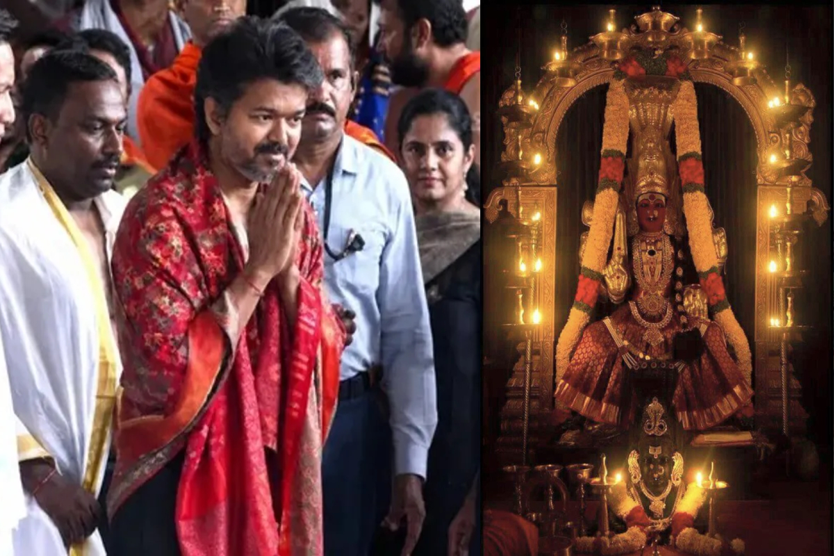 பிரசித்தி பெற்ற கொல்லூர் மூகாம்பிகையை வழிபட்டார் முதலமைச்சர் விஜய்; வெள்ளி வாள் காணிக்கை | Chief Minister Vijay Worship Kollur Mookambika பிரசித்தி பெற்ற கொல்லூர் மூகாம்பிகையை வழிபட்டார் முதலமைச்சர் விஜய்; வெள்ளி வாள் காணிக்கை | Chief Minister Vijay Worship Kollur Mookambika