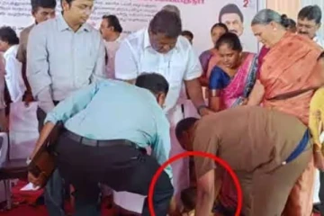 திடீரென அமைச்சரின் காலில் குழந்தையை வைத்த அரசு ஓட்டுநர்! காரணம் இது தான்