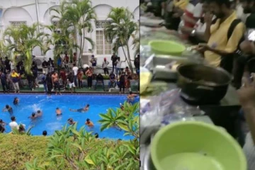 ஜனாதிபதியின் நீச்சல் குளம் மற்றும் சமையலறைக்குள் புகுந்து போராட்டக்காரர்கள் செய்த அலப்பறை - வைரல் வீடியோ