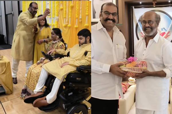 ரஜினிகாந்த் காலில் விழுந்து ஆசீர்வாதம் வாங்கிய நெப்போலியன்!! வைரல் வீடியோ.. | Rajinikanth With Nepoleon After Son Marriage