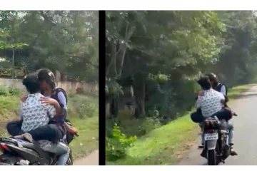 சாலையில் கட்டிப்பிடித்து பைக்கில் சென்ற காதல் ஜோடி கைது...! வைரலாகும் வீடியோ...!