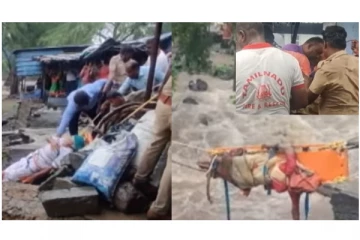 காவிரி ஆற்று வெள்ளத்தில் சிக்கிக்கொண்ட வயதான தம்பதி - கட்டில் கட்டி போராடி மீட்ட தீயணைப்புத்துறையினர்