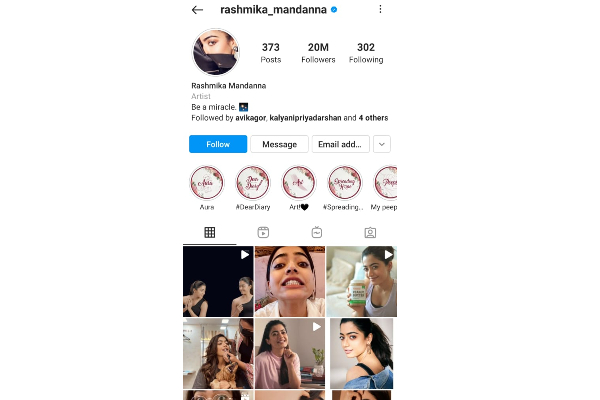 இன்ஸ்டாகிராமில் 20 மில்லியன் ஃபாலோயர்ஸ்களை கொண்ட முதல் தென்னிந்திய நடிகை! | Instagram Rashmika Mandanna