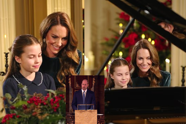 Kate Middleton Princess Charlotte piano duet Christmas concert, Royal family Christmas carol service Westminster Abbey ITV broadcast, Together at Christmas concert Kate proud of daughter Charlotte, Holm Sound Erland Cooper performance Windsor Castle recording, Prince William Bible reading Luke Gospel carol service 2025, Kate Winslet Hannah Waddingham Katie Melua Christmas readings songs, Royal fans reaction emotional piano performance mother daughter bond, Princess Charlotte blue dress Kate emerald outfit festive look, UK royal Christmas traditions carol concert highlights, Kate Middleton past piano performances 2021 Westminster Abbey