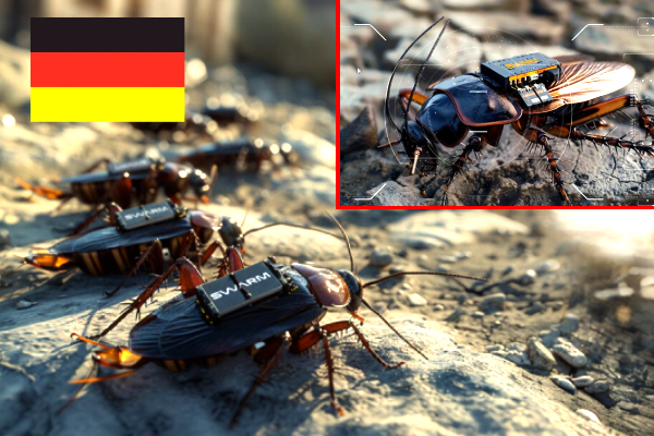 Germany spy cockroach_AI-powered cockroach tech_SWARM Biotactics Germany_Cockroach surveillance AI_Bio-robotic spy insects_Cockroach with camera_Military insect surveillance_AI defense startups Germany_Cybernetic insects warfare_Cockroach spy drone tech
