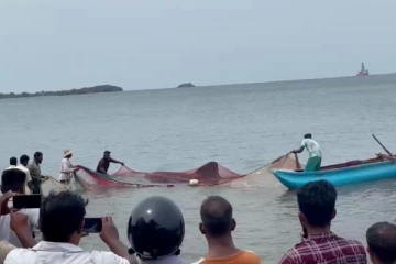 மீனவர்களின் வலையில் சிக்கிய இராட்சத மீன்!