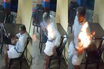 நாற்காலியில் அமர்ந்திருந்த முதியவர் - சட்டைப் பையில் திடீரென வெடித்து சிதறிய செல்போன் - அதிர்ச்சி வீடியோ!
