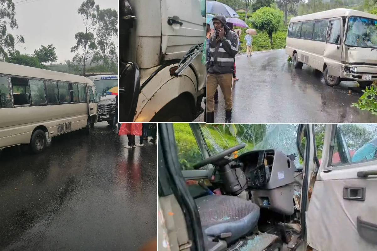 கொட்டும் மழையில் மாணவர்களுடன் சென்ற பேருந்து லொறியுடன் மோதி விபத்து | Bus Carrying Students Collides With Lorry Norwood