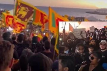 ஆர்ப்பாட்டக்களத்தில் விண்ணதிர தேசிய கீதத்தை சிங்கள மொழியில் இசைத்த மக்கள்!