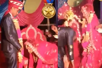 திருமணத்தில் மணப்பெண் காலில் விழுந்த மாப்பிள்ளை! அப்பாவியா இருக்கானே