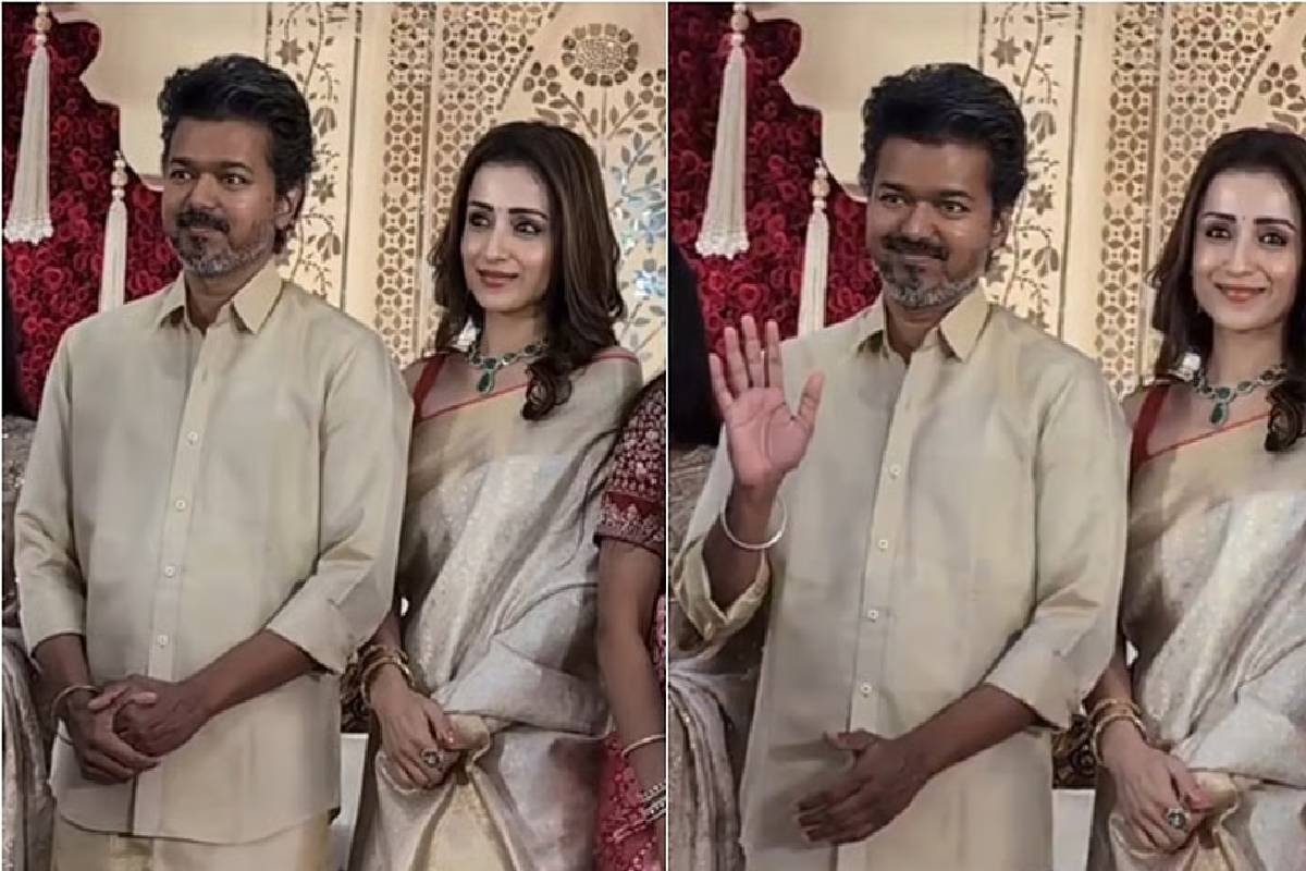 சர்ச்சைகளுக்கு நடுவில் பதவியேற்பு விழாவில் பங்கேற்ற த்ரிஷா! இதை கவனித்தீர்களா? | Trisha Saree Liook In Cm Oath Ceremony Viral
