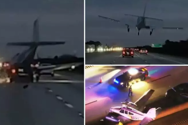 வீதியில் தரையிறங்கிய சிறிய ரக விமானம்: கார் மீது மோதி விபத்து | Small Plane Lands On Road Crashes Into Car