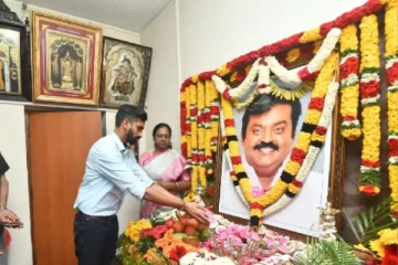 கேப்டன் விஜயகாந்த் நினைவிடத்தில் இலங்கை அமைச்சர் ஜீவன் தொண்டைமான் அஞ்சலி