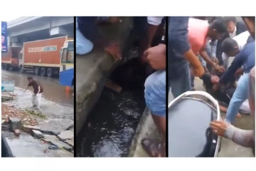 மழை நீர் ஓடும் சாக்கடை தொட்டியில் விழுந்த நபர் - அடுத்து நடந்தது என்ன? பதற வைக்கும் வீடியோ வைரல்...!