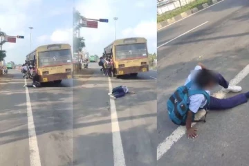 படிக்கட்டில் தொங்கியபடி பயணம் செய்த மாணவன் தவறி விழுந்த பரிதாபம்