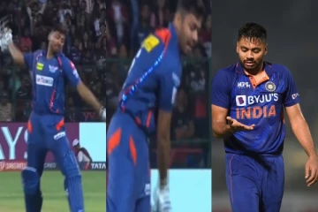 வெற்றி உற்சாகத்தில் ஹெல்மேட்டை கீழே தூக்கி அடித்த அவேஷ் கான் - ஐபிஎல் நிர்வாகம் எச்சரிக்கை