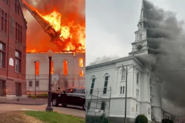 அமெரிக்காவில் 160 ஆண்டுகள் பழமையான தேவாலயம்: மின்னல் தாக்கியதில் பயங்கர தீ விபத்து