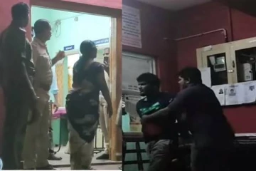 காவல் நிலைத்தில் குடிபோதையில் இளைஞர் ரகளை…பெற்றோரை தாக்கியதால் செருப்பால் அடித்த தந்தை