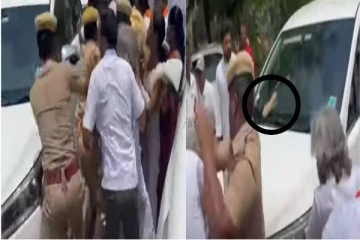 அமைச்சர் பழனிவேல் தியாகராஜன் கார் மீது பாஜகவினர் காலணி வீச்சு