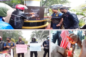 கொட்டும் மழைக்கு மத்தியிலும் கருப்பு பட்டி அணிந்து மட்டக்களப்பில் போராட்டம்!