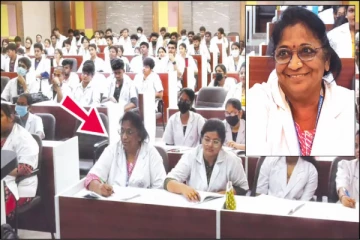 63 வயதில் எம்.பி.பி.எஸ் படிக்கும் மூதாட்டி - கை தட்டி வரவேற்ற சக மாணவர்கள்